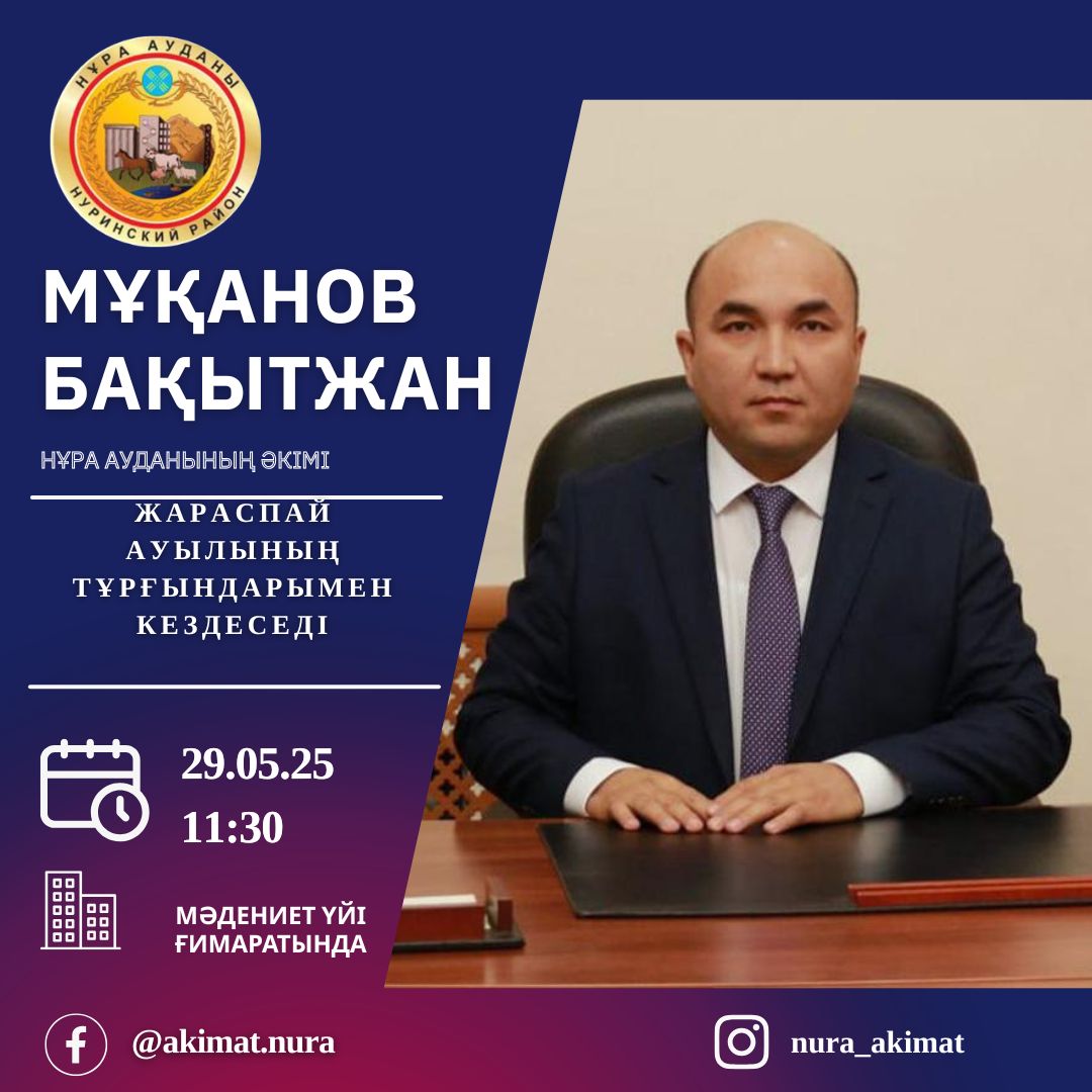 Аудан әкімі Бақытжан Мұқанов 2025 жылдың мамыр айының 29-ы келесі ауылдардың тұрғындарымен кездеседі: