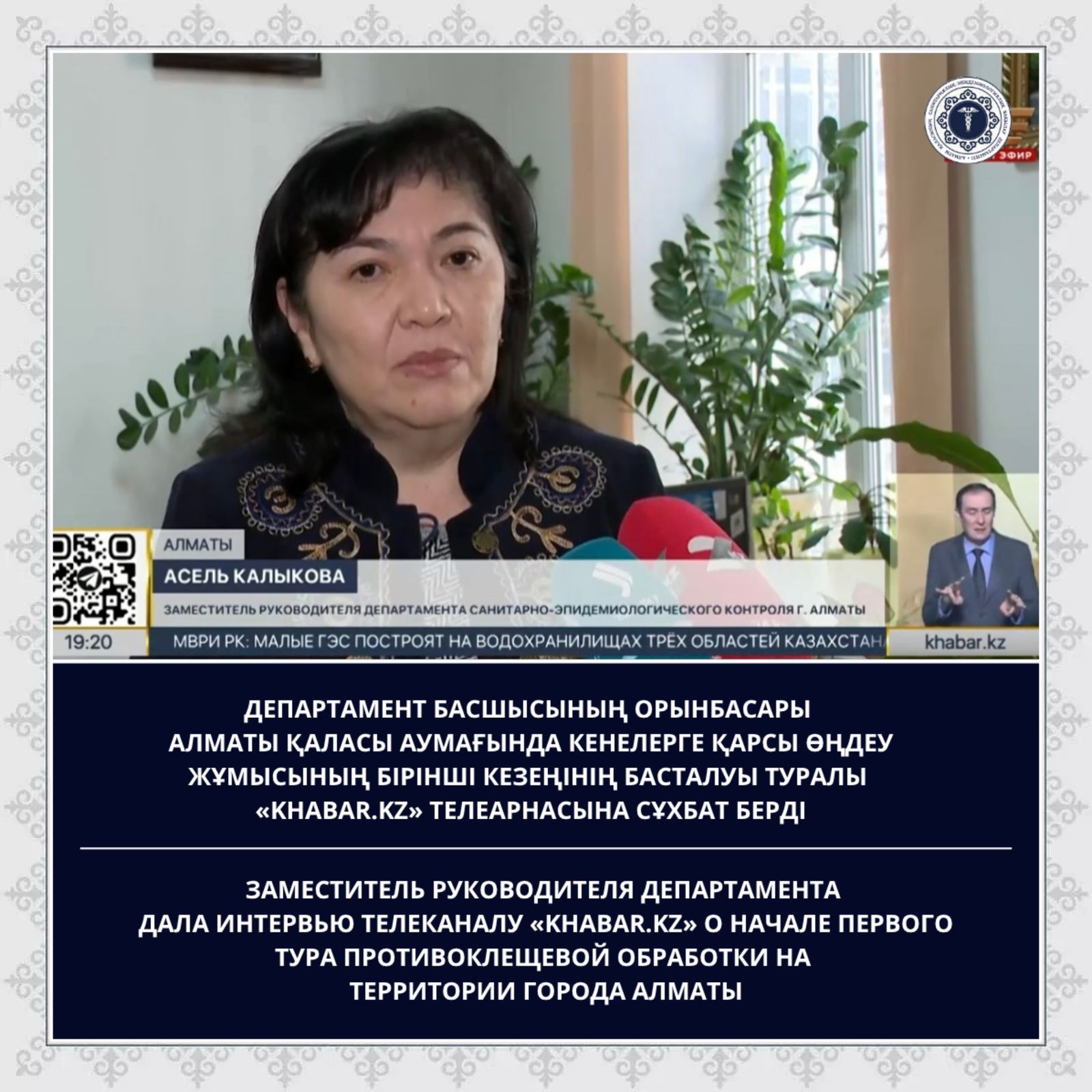 Департамент басшысының орынбасары Алматы қаласы аумағында кенелерге қарсы өңдеу жұмысының бірінші кезеңінің басталуы туралы сұхбат берді