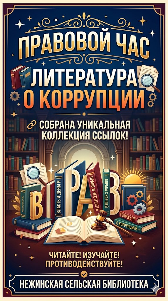 Солтүстік Қазақстан облысы Ғ.Мүсірепов атындағы ауданының Нежинка ауылдық кітапханасы “Әдебиеттегі жемқорлық”құқықтық сағатын оқырмандар назарына ұсынады.