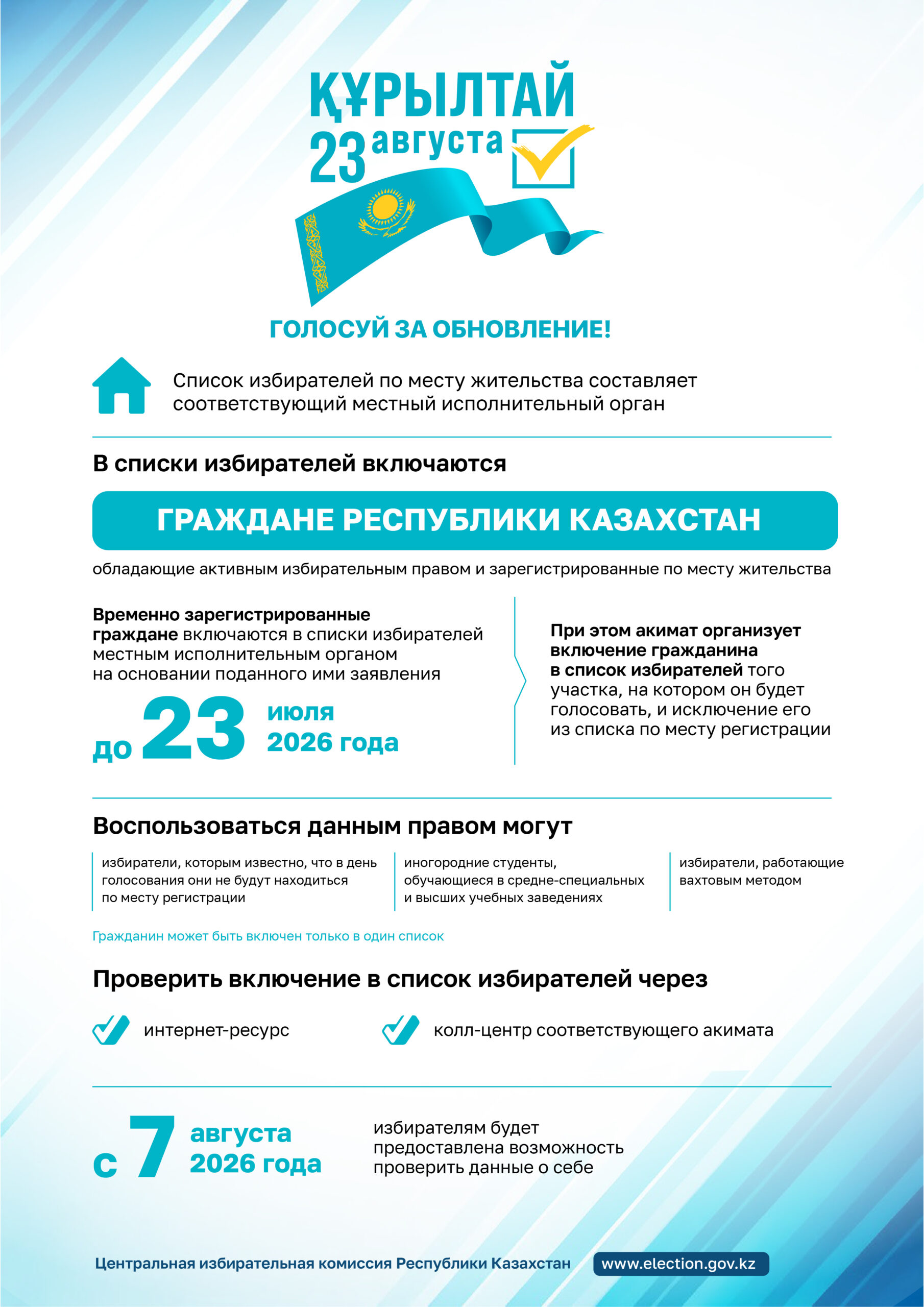 Азаматтарды сайлаушылар тізімдеріне енгізу туралы