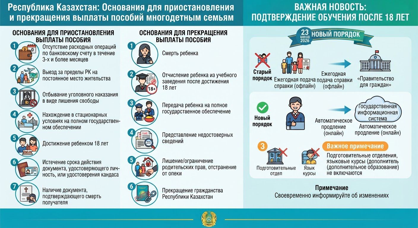 Көпбалалы отбасыларға берілетін жәрдемақы қандай жағдайда тоқтатылуы мүмкін?