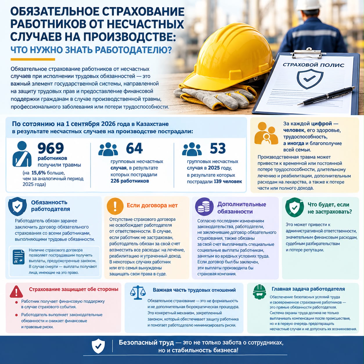 Қызметкерді жазатайым оқиғалардан сақтандыру: жұмыс беруші нені білуі керек?