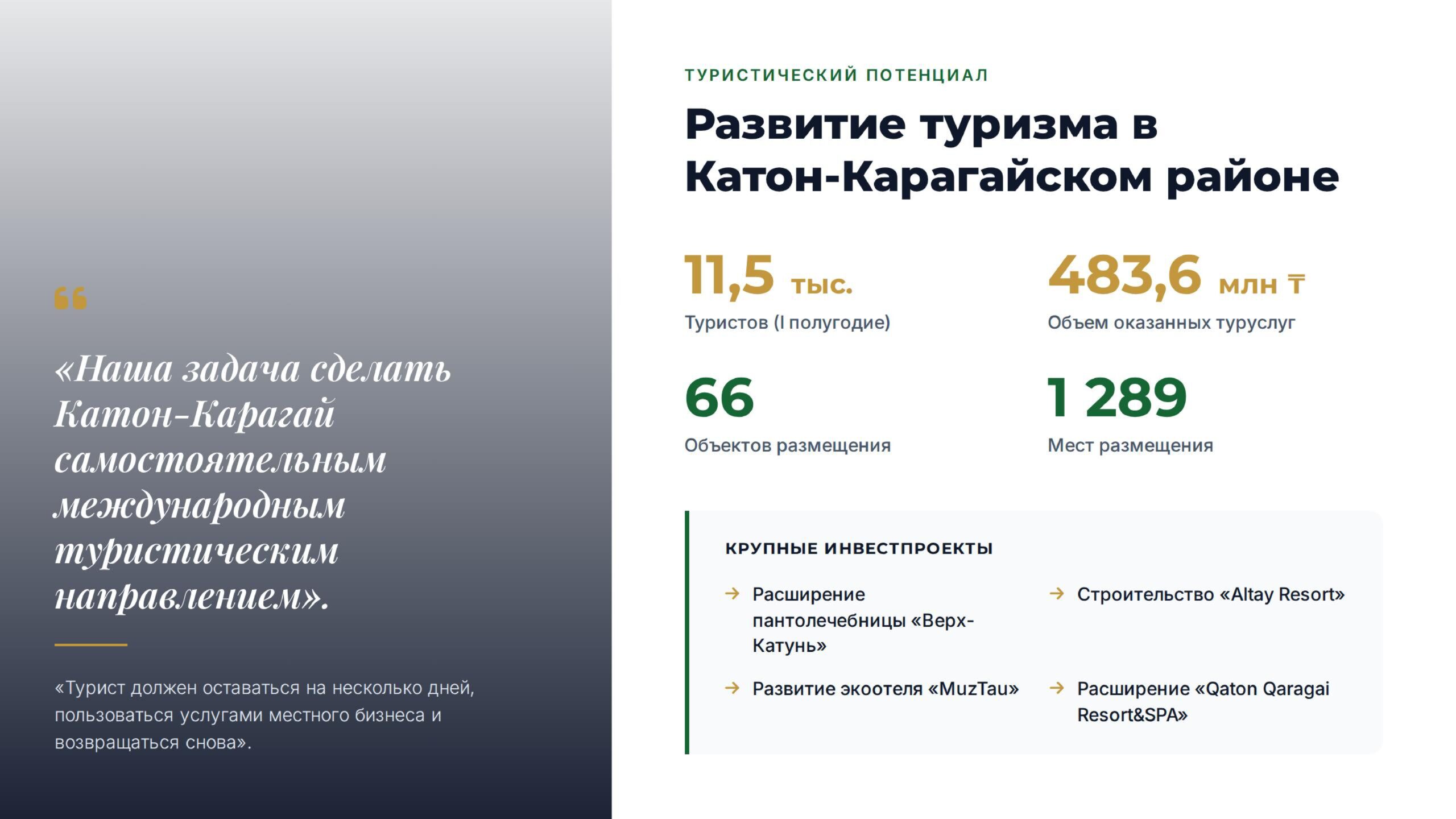 Қатонқарағай ауданының туристік әлеуеті мен инфрақұрылымын дамыту барысы туралы