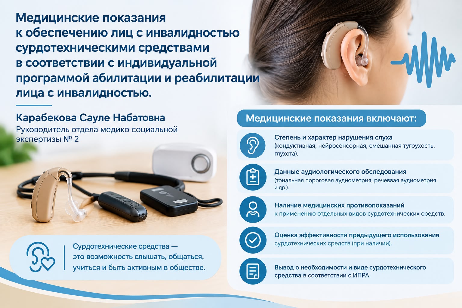Мүгедектігі бар адамдарды жеке абилитациялау және оңалтудың жеке бағдарламасына сәйкес сурдотехникалық құралдармен қамтамасыз етуге медициналық көрсетілімдер